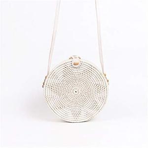 Bolso de playa de forma redonda Bali 2025 con diseño de bandolera con logotipo personalizado con asas de cuero blanco y forro de algodón de paja - Product Image 6