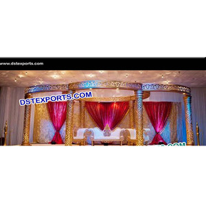 Oro Jali Mandap boda fibra oro tallado Mandaps conjunto venta tendencia indio hindú boda Mandap fabricante Australia - Product Image 1