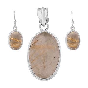 Ensembles de bijoux en argent sterling 925 à quartz rutile doré boucles d'oreilles pendantes collection automne hiver bijoux indiens en gros - Product Image 2