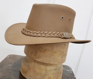 El último sombrero de cuero Cowboy Premium Skipper Sombrero de cuero australiano de estilo occidental Sombreros de vaquero de cuero genuino para hombres y mujeres - Product Image 5