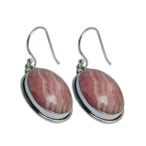 Gloednieuwe Effen 925 Sterling Zilver Ovale Vorm Rhodochrosite Edelsteen Oorbel Leverancier Voor Vrouw