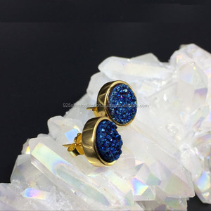 ใหม่ล่าสุดรอบธรรมชาติไทเทเนียม Druzy ขายส่งฝาตั้งค่าสตั๊ดชุบทองต่างหู - Product Image 1