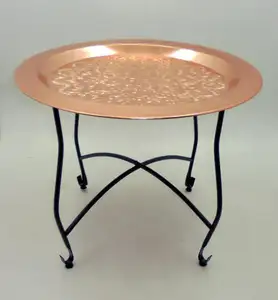 Tavolino marocchino in rame/nero tavolo rotondo per la casa soggiorno mobili in metallo leggero tavolino da caffè - Product Image 1