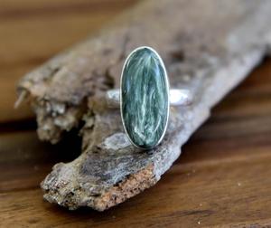 Anillo de serafinita de Plata de Ley 925 ovalado redondo pera cuadrado piedra preciosa natural cabujón de piedra - Product Image 3