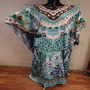 Robe caftan/poncho multicolore avec impression numérique, tenue de plage abaya pour filles musulmanes - Product Image 5