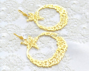 Pendientes colgantes de gota dorada a la moda, joyería de aleación de Zinc étnica etérea con acento de diamante de estrella de media luna de caligrafía Islámica - Product Image 3