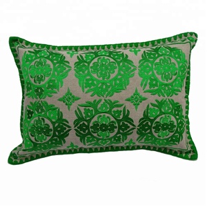 Funda De Almohada bordada con flores indias hecha a mano, funda de cojín de lana y seda para sala de estar, venta al por mayor decorativa de Navidad - Product Image 4