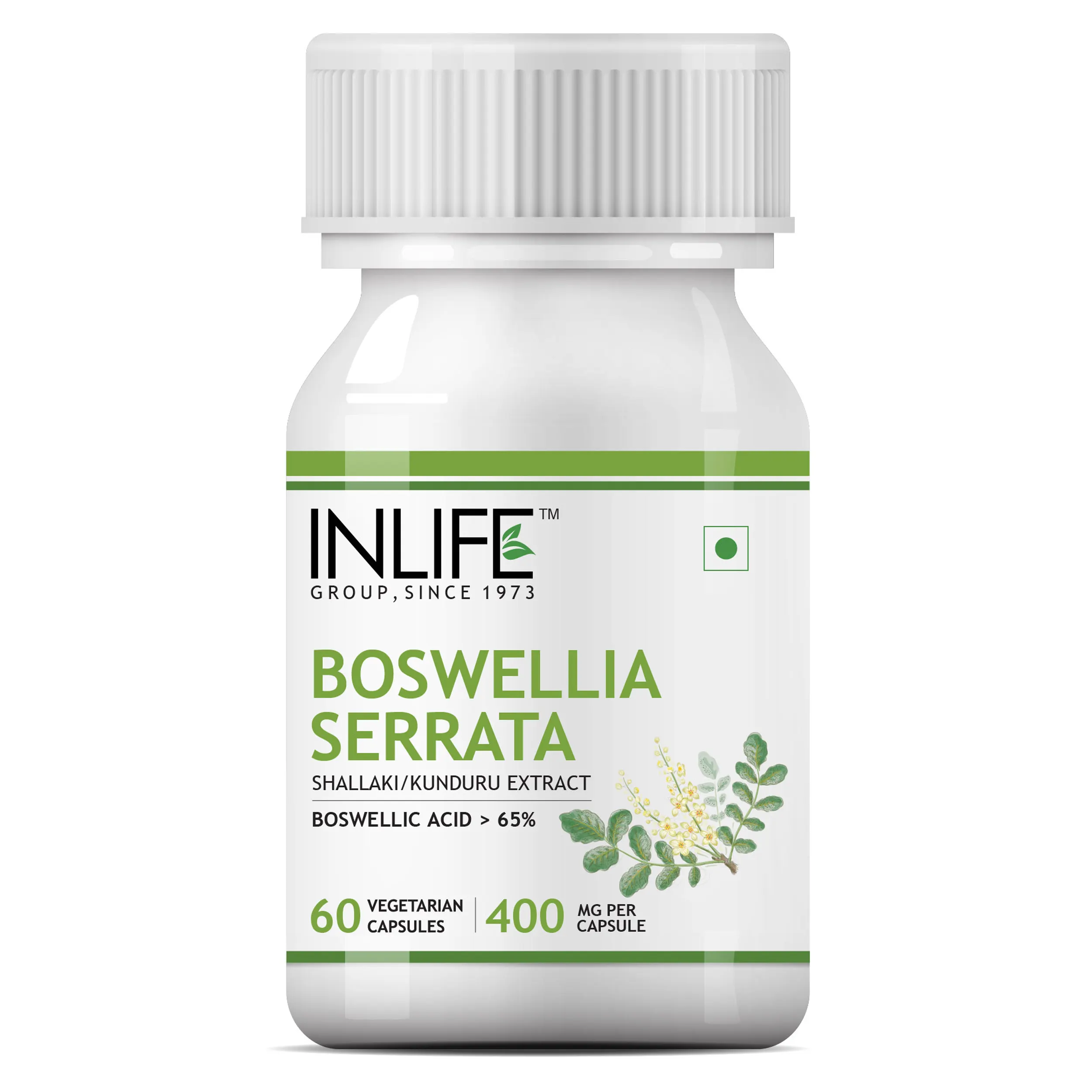 INLIFE Boswellia Serrata תמצית (Boswellic חומצות> 65%) משותף תוספת לטיפול, 400 mg - 60 קפסולות צמחוניות