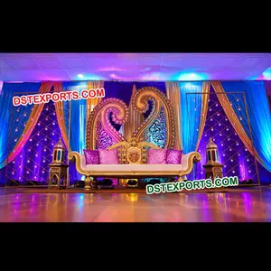 Muslim Nikah Reception Stage Decors Golden Paisley Wedding Stage Set Beautiful Wedding Pakistani Stage Decor
