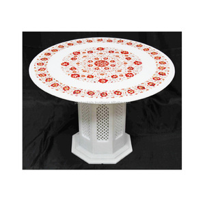 Plateaux de table basse exclusifs en marbre blanc incrusté - Product Image 1