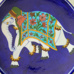 จานลายช้างเคลือบสีน้ำเงินแบบใหม่จากเมืองจาปุร - Product Image 3
