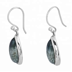 Seraphinite Talpe Cut Gemstone Argent Sterling 925 Avec Argent Plaqué À La Mode Lunette Réglage Boucle D'oreille À La Mode Pour Cadeau De Mariage. - Product Image 2