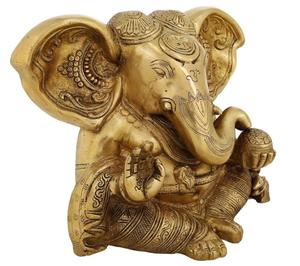 Escultura de latón hecha a mano de la mejor calidad de Lord Ganesh con símbolo de hinduismo de oreja larga para diseño interior de hogar y templo para exportación - Product Image 2
