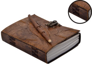 Diario de Color carbón en relieve de cuero genuino hecho a mano, cuaderno de escritura, libro de bocetos o diario con lápiz de madera y cerradura de Metal C - Product Image 3