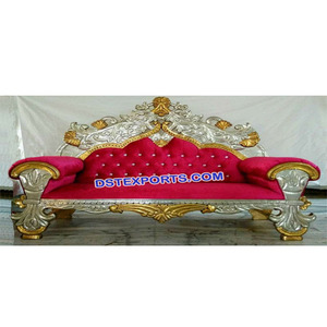 Walima musulmane or argent siège d'amour mariage bois sculpté métal canapé ensemble indien vente en gros mariage de luxe meubles sculptés à la main - Product Image 1