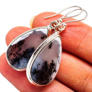 Últimos pendientes de piedras preciosas de ágata dendrítica de Plata de Ley 925, Pendientes colgantes hechos a mano, joyería para regalo de aniversario, precio ODM OEM - Product Image 2