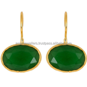 Boucles d'oreilles en argent 925, pierres précieuses vertes onyx, nouvelle collection - Product Image 1