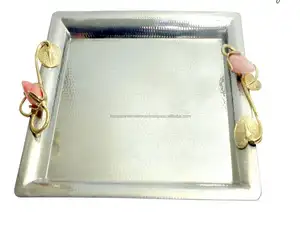 Plateau de service rectangulaire en acier inoxydable fait à la main, taille personnalisée, option logo argent/or, 40x30cm, maison, hôtel, restaurant, élégant - Product Image 1