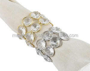 Anneaux de serviette en cristal et métal doré de forme ronde pour la décoration de table de mariage et de fête de Noël porte-serviettes en cristal - Product Image 3