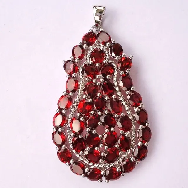 Antique design grande 925 sterling silver vermelho granada gemstone pingente atacado 925 prata simples rubi vermelho gemstone pingente