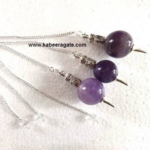 Péndulo de bola de amatista al por mayor con montaje plateado y Buda hecho de piedras preciosas - Product Image 1