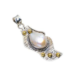 925เครื่องประดับจี้เครื่องเงินแท้คุณภาพดีดีไซน์ทูโทนพร้อมอัญมณีไข่มุกสไตล์วินเทจ - Product Image 1