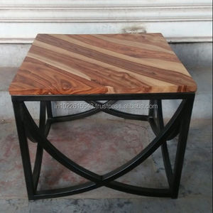Mesa auxiliar comercial de hierro y madera de sheesham industrial moderna para uso en sala de estar, dormitorio o restaurante - Product Image 2