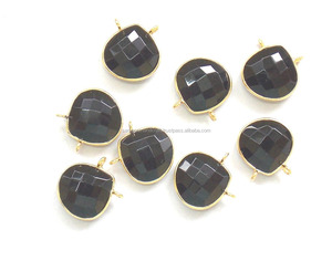 Handmade <b>Black</b> Onyx Gemstone Pendant Double Loop Gold Plated <b>Heart</b> Shape Charm Fashion Jewelry Making Bezel Connector Included - Product Image 2