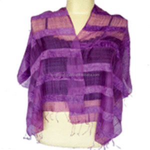 Indian Handmade Pure <b>Silk</b> <b>Scarf</b> Assorted Color and Print Geometric Stripe Design Long Style for Gifts - Product Image 1