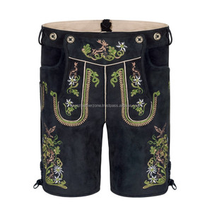 Lederhosen bavaroises allemandes en daim noir pour l'Oktoberfest, style autrichien, pour homme, coupe courte, multicolores, broderie personnalisée - Product Image 1
