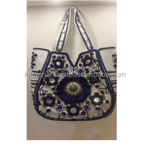 Handmade Traditional Banjara Style Vintage Ethnic Cotton Fabric <b>Handbag</b> with Zipper Closure Embroidery <b>Sequined</b> Tassel for Women - Product Image 1