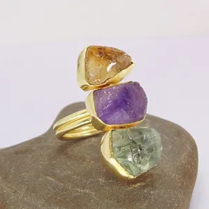 Newest Style Rough Amethyst & Citrine Gold Plated Women's Rings