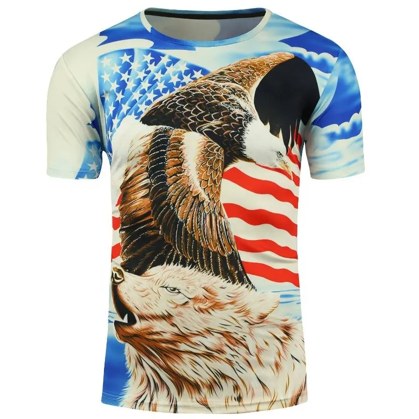 3D Eagle American Flag and Bear Print T shirt