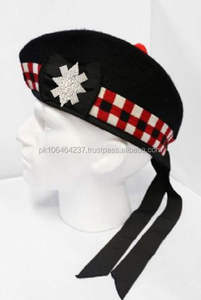 2025 Nueva fábrica escocesa Glengarry Logo sombreros 100% pura lana en cubitos rojo y blanco Glengarry sombrero - Product Image 3