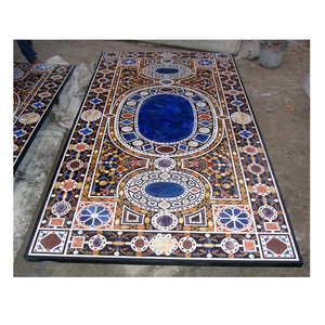 Cubierta de Mesa de Comedor con Incrustaciones de Mármol Negro Pietra Dura, Cubierta de Mesa Decorativa de Piedra para el Hogar, Cubierta de Mesa de Comedor con Incrustaciones de Mármol con Acabado Pulido - Product Image 1
