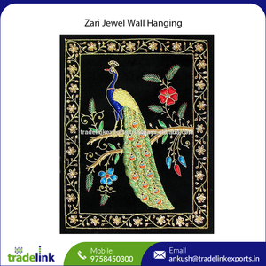 Tenture murale florale Zari broderie bijou sur résine coton corde tissu décor à la maison luxe fait à la main - Product Image 3