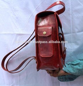 Bolsa exclusiva de cuero genuino Borgoña College Ruck Saco Bolsas Correa desmontable Unisex Vintage Laptop Mochila con hebilla frontal - Product Image 3