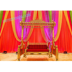 Golden Gujrati Wedding Stage <b>Swing</b> Indian Wedding Red Stage <b>Swing</b>/Jhula Latest <b>Wooden</b> Carved Colorful Jhula USA - Product Image 1