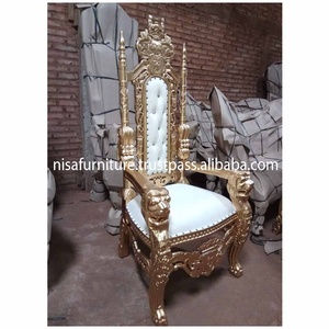 เก้าอี้ราชบัลลังก์ทรงราชาสิงโตฝรั่งเศสโบราณขนาดกลางใส่สบายทำจากโฟมไม้แข็งเนื้อผ้าหุ้มหนังสำหรับงานแต่งงาน - Product Image 2