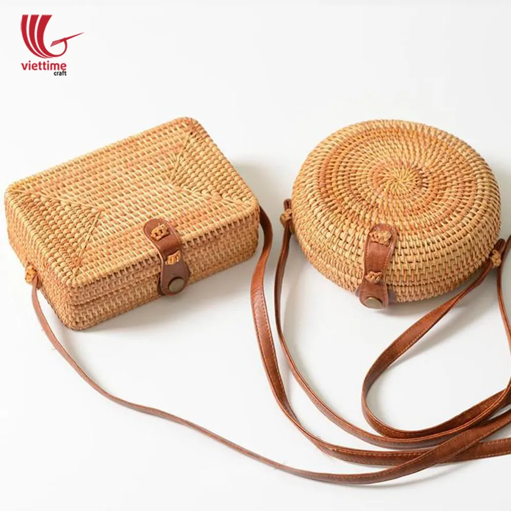 Belle main sac en rotin rond/paille Naturelle femme épaule sac à main Vietnam