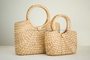 กระเป๋าโท้ทมือผักตบชวาที่มีด้ามจับหนังที่ทันสมัยอุปกรณ์เสริมแฟชั่นที่เป็นมิตรกับสิ่งแวดล้อม - Product Image 3