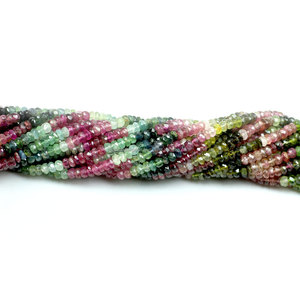 Tourmaline naturelle multicolore 3-4mm perles rondelle à facettes 13 "brin perles de pierres précieuses pour la fabrication de bijoux - Product Image 1