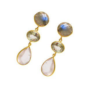 Bezel Setting Stud Dangle <b>Earrings</b> 925 Sterling Silver Gold Plated Jewelry Fashionable <b>Earring</b> For Wedding Engagement for Women. - Product Image 1