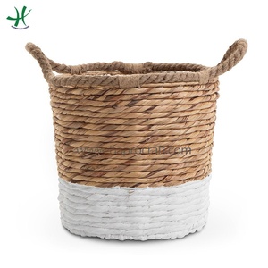 Panier de rangement en jacinthe d'eau de haute qualité avec poignées en corde, panier de rangement avec couleur blanche lavée au fond - Product Image 1