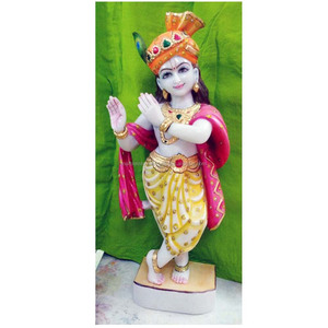 Sculpture de Dieu Krishna debout en marbre blanc pur à 100 %, peinte à la main et colorée, pour la prière, la maison et les cadeaux, au prix le plus bas - Product Image 1