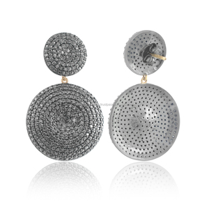 Champagne Pave-pendientes de plata de ley 925 con doble disco, joyería hecha a mano, oro de 14 quilates - Product Image 5