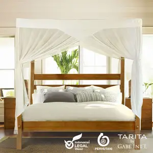 Lit à baldaquin en teck massif, style contemporain - Product Image 1