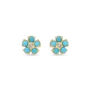 Belle boucle d'oreille ronde en pierre précieuse turquoise en or vermeil pour mariages anniversaires fêtes ou cadeaux - Product Image 1