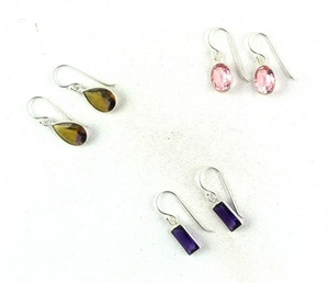 Pendiente colgante hecho a mano de piedras preciosas facetadas pera ovalada cuarzo rosa rectangular amatista púrpura natural - Product Image 1