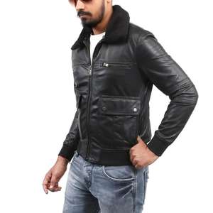 แจ็กเก็ตหนังนักบินบอมเบอร์สำหรับผู้ชายมีปกขนสัตว์มีกระเป๋าขนาดใหญ่มีซิปปิดผ้าฝ้ายไซส์ใหญ่ฤดูหนาว - Product Image 2